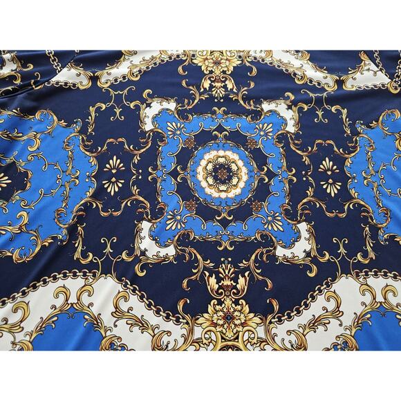 Susan Graver Liquid Knit Printed Turtleneck Blouse Top 3X Plus Size Blue Shirt - Picture 3 of 13